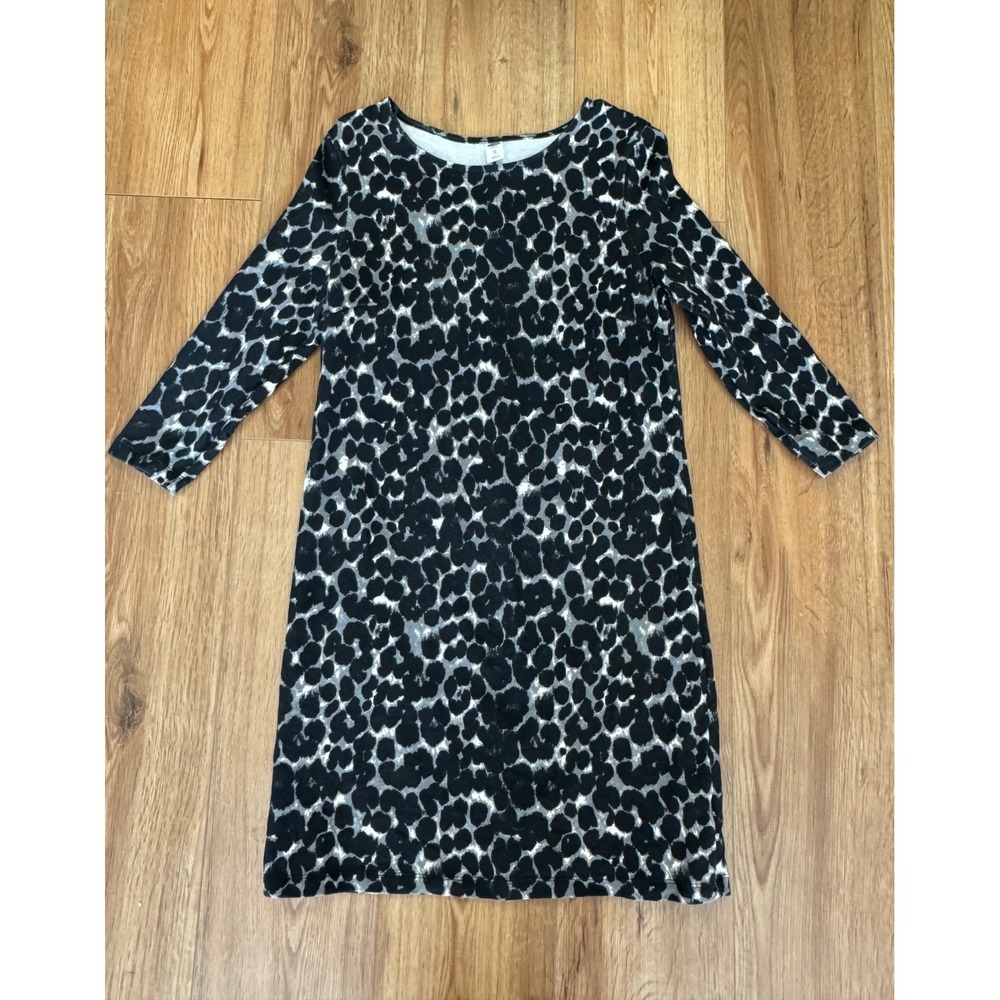 Old Navy Womens XS Black Grey Leopard Print Heavy Knit Long Sleeve Shift Dress